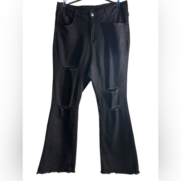 SHEIN Denim - SHEIN Black Wide Leg Distressed Jeans